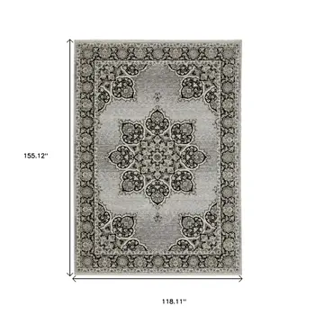 10' X 13' Gray And Black Medallion Area Rug With Fringe