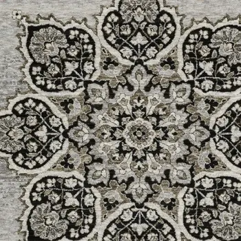 10' X 13' Gray And Black Medallion Area Rug With Fringe