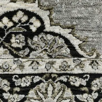 10' X 13' Gray And Black Medallion Area Rug With Fringe
