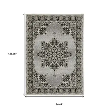 8' X 11' Gray And Black Medallion Area Rug With Fringe