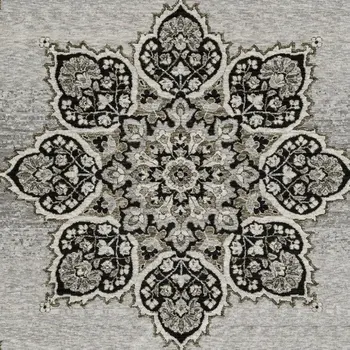 8' X 11' Gray And Black Medallion Area Rug With Fringe