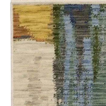 10' X 13' Pink Red And Yellow Abstract Area Rug With Fringe