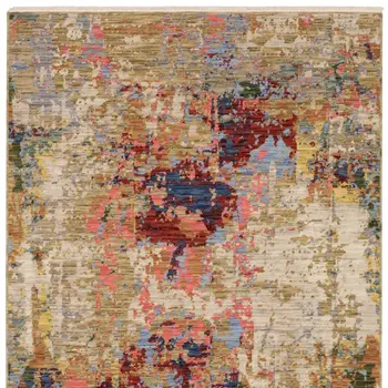 8' X 11' Beige Salmon And Tan Abstract Area Rug With Fringe