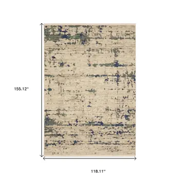 10' X 13' Beige And Green Abstract Area Rug With Fringe