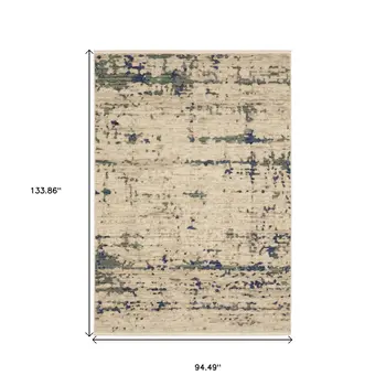 8' X 11' Beige And Green Abstract Area Rug With Fringe