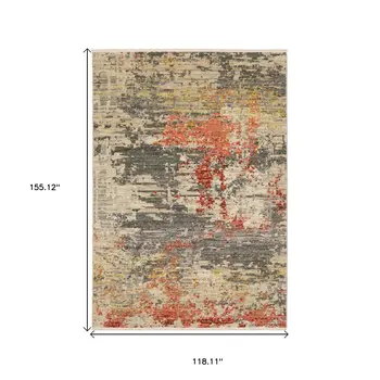 10' X 13' Beige And Pink Abstract Area Rug With Fringe