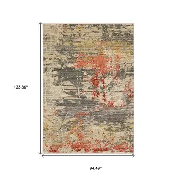 8' X 11' Beige And Pink Abstract Area Rug With Fringe