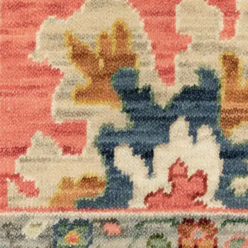 10' X 13' Salmon Blue And Yellow Oriental Area Rug With Fringe