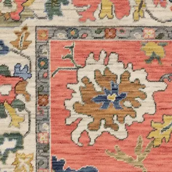10' X 13' Salmon Blue And Yellow Oriental Area Rug With Fringe