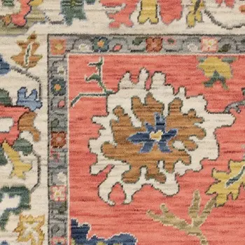 8' X 11' Salmon Blue And Yellow Oriental Area Rug With Fringe