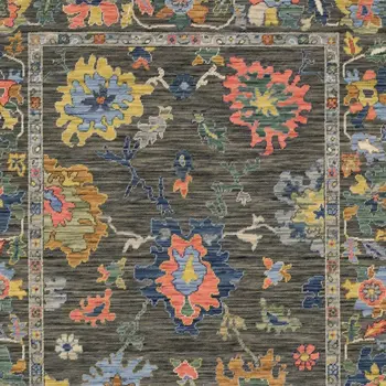 10' X 13' Gray Yellow And Orange Oriental Area Rug With Fringe