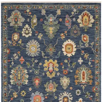 8' X 11' Blue Yellow And Red Oriental Area Rug With Fringe
