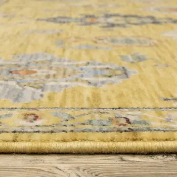 8' X 11' Yellow Gray And Black Oriental Area Rug With Fringe