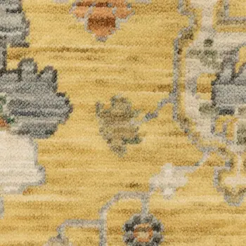 8' X 11' Yellow Gray And Black Oriental Area Rug With Fringe