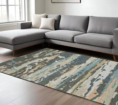 8' X 10' Gray And Blue Wool Abstract Hand Tufted Area Rug