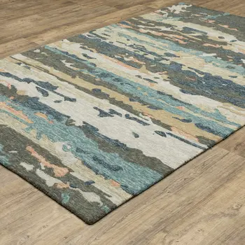 8' X 10' Gray And Blue Wool Abstract Hand Tufted Area Rug