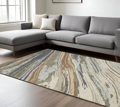 8' X 10' Gray And Blue Wool Abstract Hand Tufted Area Rug