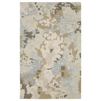 8' X 10' Beige And Blue Wool Abstract Hand Tufted Area Rug