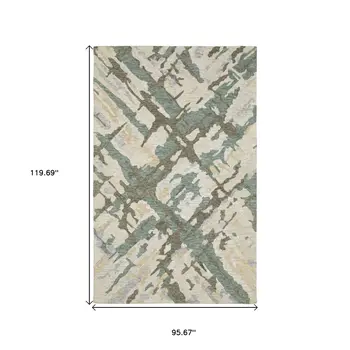 8' X 10' Gray And Teal Wool Abstract Hand Tufted Area Rug