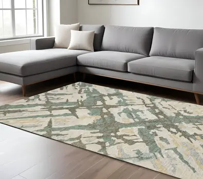 8' X 10' Gray And Teal Wool Abstract Hand Tufted Area Rug