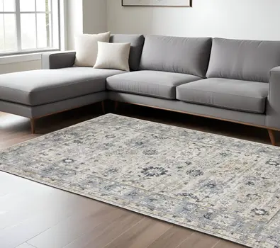 8' X 10' Gray And Blue Oriental Hand Tufted Area Rug
