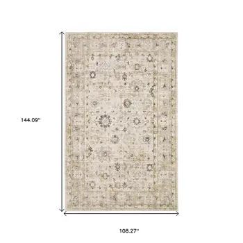 9' X 12' Beige And Gold Oriental Hand Tufted Area Rug