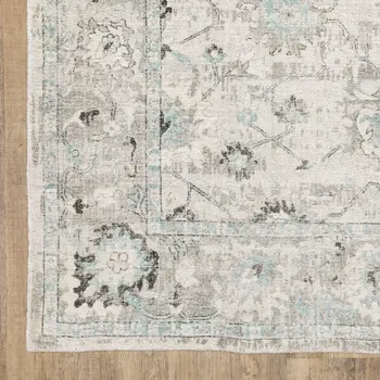 8' X 10' Ivory And Teal Blue Oriental Hand Tufted Area Rug