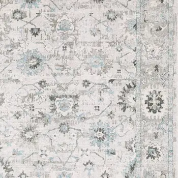 8' X 10' Ivory And Teal Blue Oriental Hand Tufted Area Rug