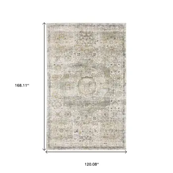 10' X 14' Gray And Gold Medallion Hand Tufted Area Rug