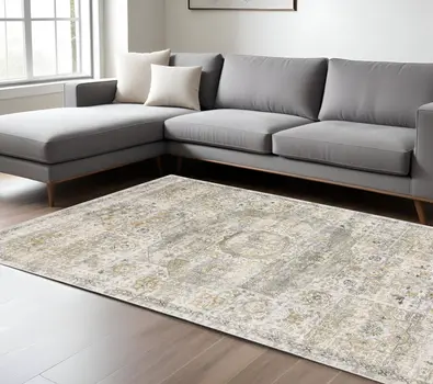8' X 10' Gray And Gold Medallion Hand Tufted Area Rug