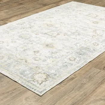 8' X 10' Ivory And Blue Oriental Hand Tufted Area Rug