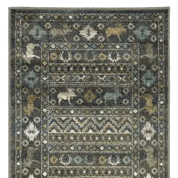 8' Blue And Gold Southwestern Runner Rug