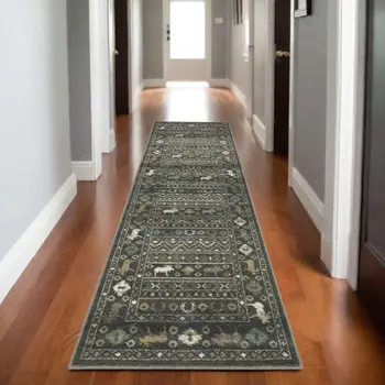 8' Blue And Gold Southwestern Runner Rug