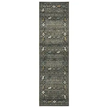 8' Blue And Gold Southwestern Runner Rug