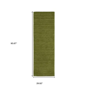 8' Green Wool Hand Tufted Runner Rug