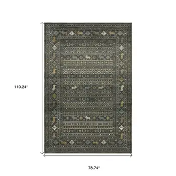 7' X 9' Blue And Gold Southwestern Area Rug