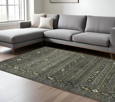 7' X 9' Blue And Gold Southwestern Area Rug
