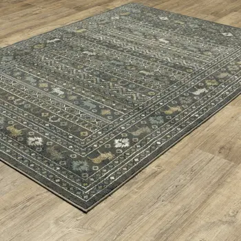 7' X 9' Blue And Gold Southwestern Area Rug
