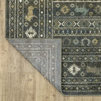 7' X 9' Blue And Gold Southwestern Area Rug