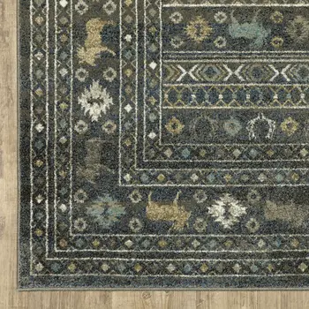 7' X 9' Blue And Gold Southwestern Area Rug