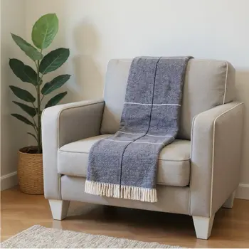 51" X 67" Light Gray Cotton Woven Geometric Plush Throw Blanket with Fringe