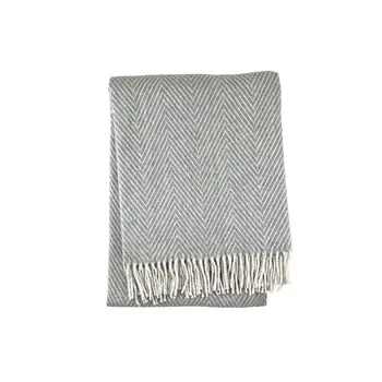 51" X 67" Gray Cotton Woven Herringbone Throw Blanket with Fringe