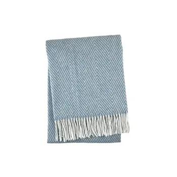 51" X 67" Blue Cotton Woven Herringbone Throw Blanket with Fringe