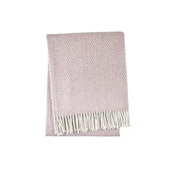 51" X 67" Pink Cotton Woven Herringbone Throw Blanket with Fringe