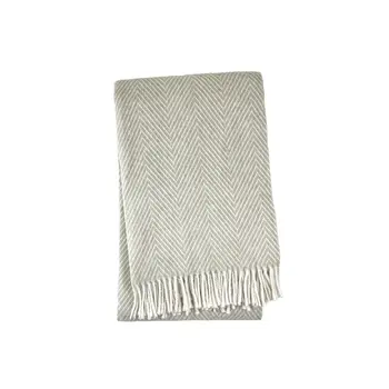 51" X 67" Beige Cotton Woven Herringbone Throw Blanket with Fringe