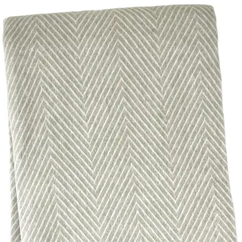 51" X 67" Beige Cotton Woven Herringbone Throw Blanket with Fringe
