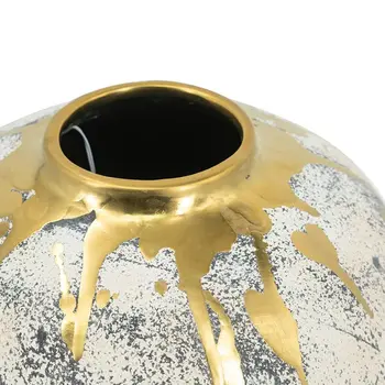 10" Gold Gray And Ivory Abstract Round Ceramic Table Vase