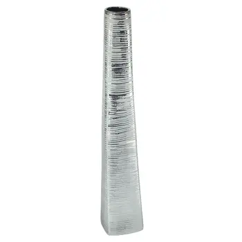 40" Silver Striped Tapered Ceramic Floor Vase