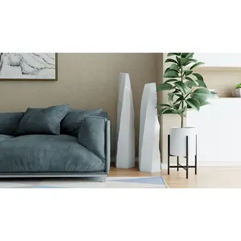 40" White Faceted Geometric Ceramic Floor Vase