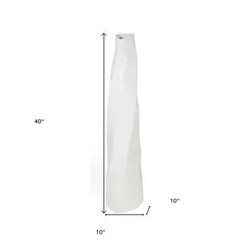 40" White Faceted Geometric Ceramic Floor Vase